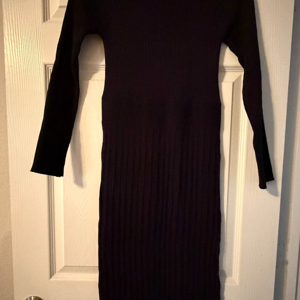 Black Fall Ribbed Knit Sweater Dress Large